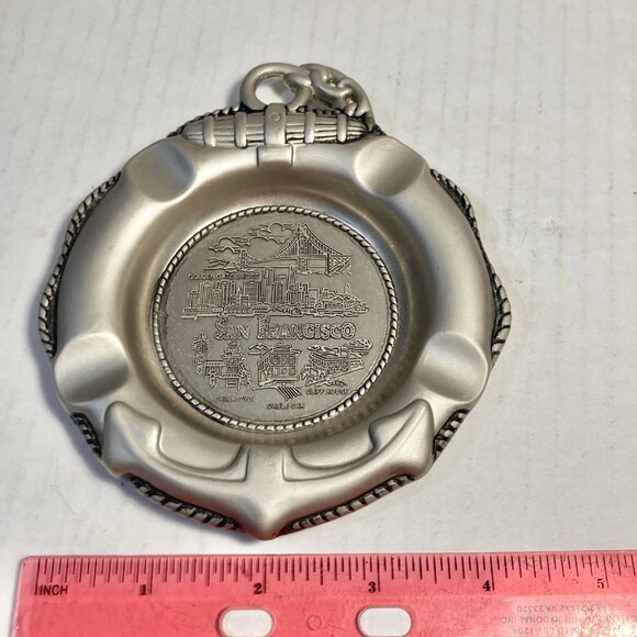 Vtg San Francisco Souvenir Ashtray Metal Golden Gate Chinatown Cable Cars Cliff - Picture 12 of 13